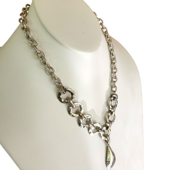Chico's Silver Hammered Teardrop Statement Necklace 21.5 in L w/ 3.5" Extender - Picture 5 of 11
